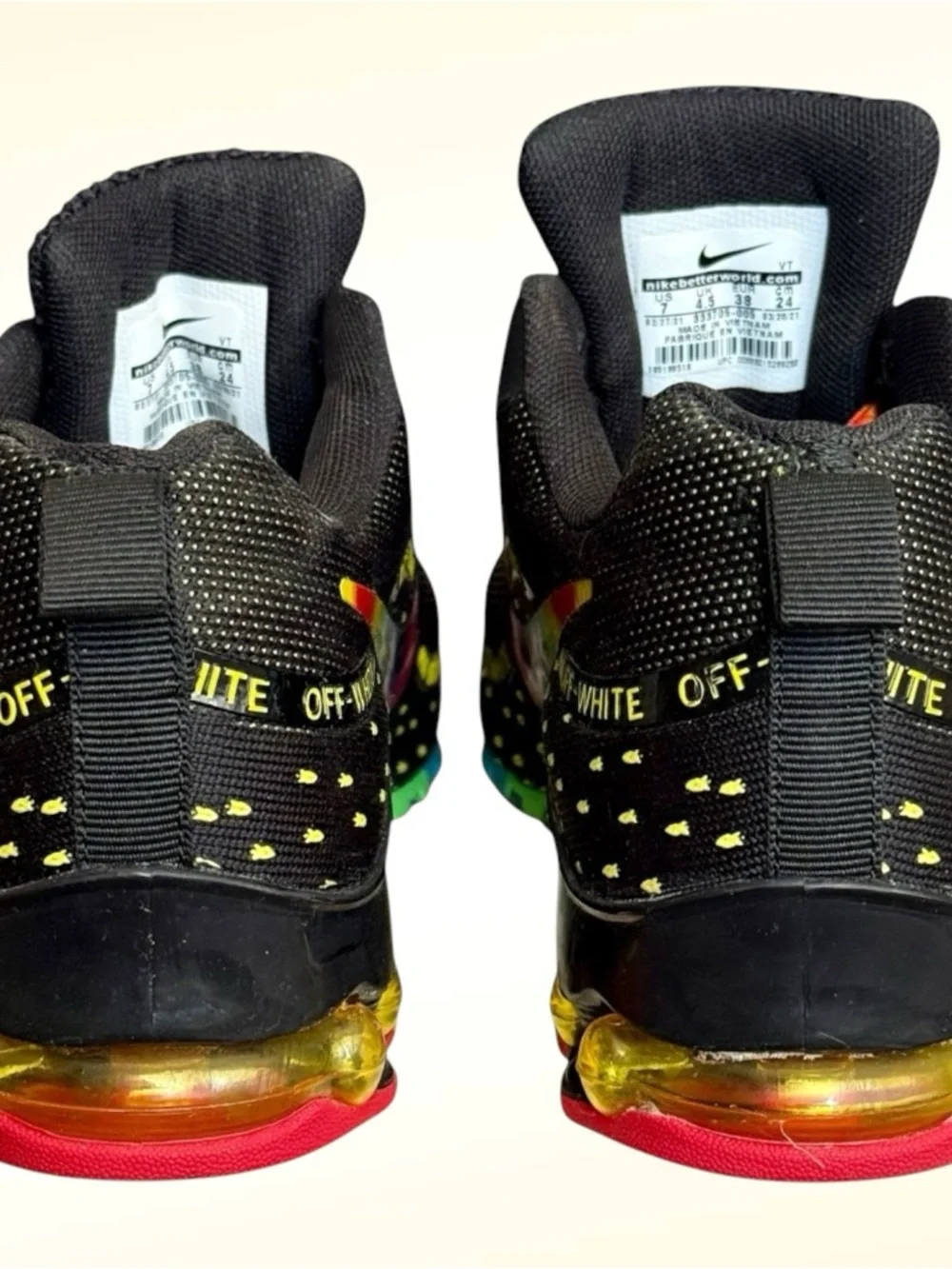 Nike Off-White Air Ultra Shox Custom Rainbow Sneakers, Size 7, ! NEW ! - Picture 5 of 13